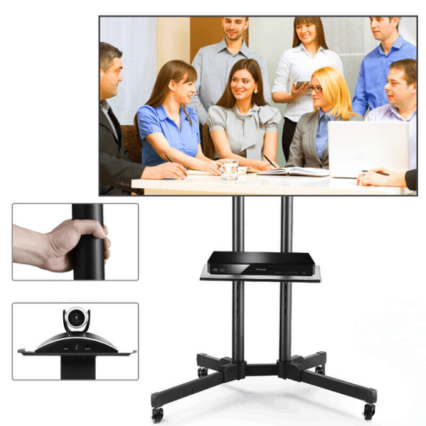 Video Conferencing Equipment Floor Stand for 32"-65" Screen With Camera Tray and Codec Shelf - Image 3